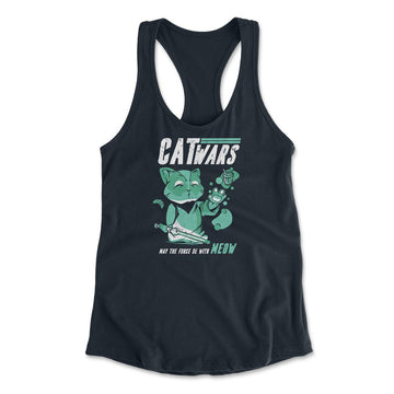 Cat Wars - May The Force Be With Meow Womens Racerback Tank in Midnight Navy color